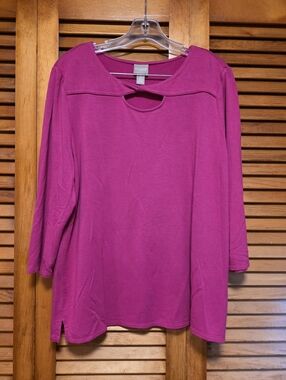 Chico's Keyhole-Neck Knit Tunic 3/4 Sleeves Fuchsia/Pink Women's Size L